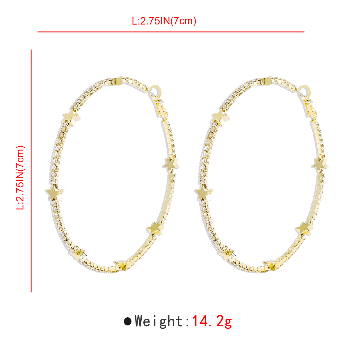 1 Pair Exaggerated Streetwear Shiny Star Inlay Copper Rhinestones Hoop Earrings display picture 13