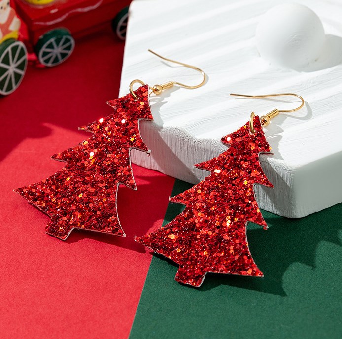 1 Pair Streetwear Christmas Tree Pu Leather Drop Earrings display picture 2