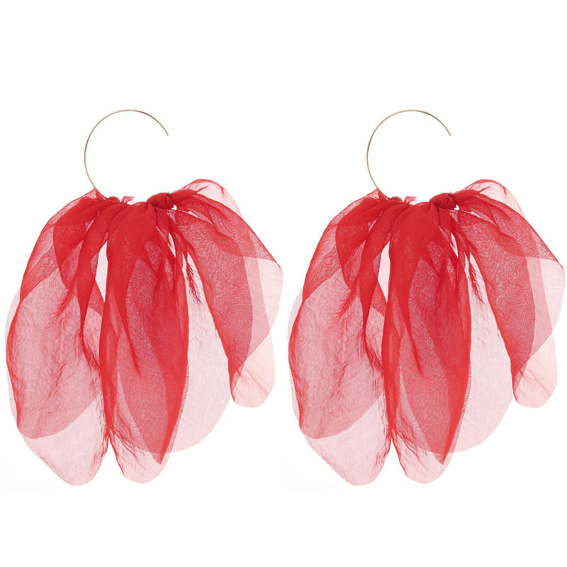 1 Pair Fairy Style Round Solid Color Petal Alloy Cloth Drop Earrings display picture 3