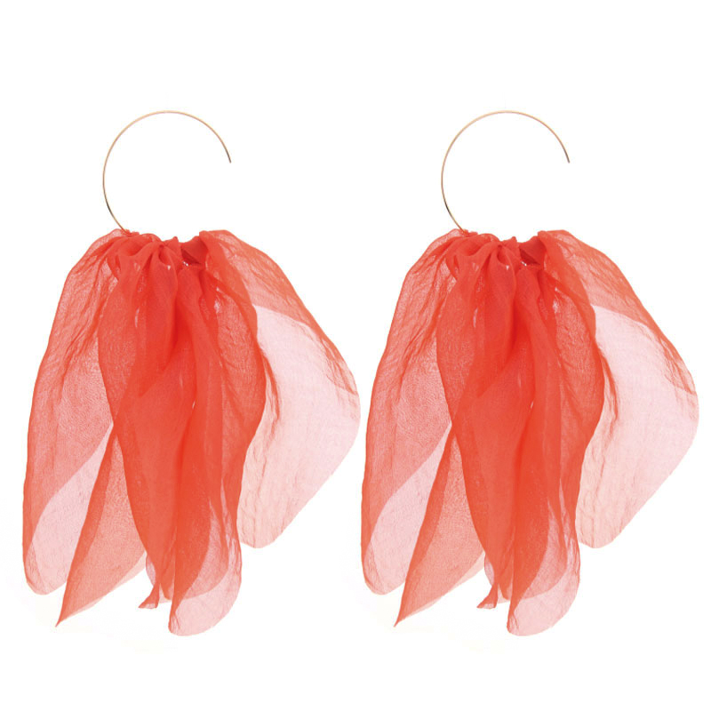 1 Pair Fairy Style Round Solid Color Petal Alloy Cloth Drop Earrings display picture 4