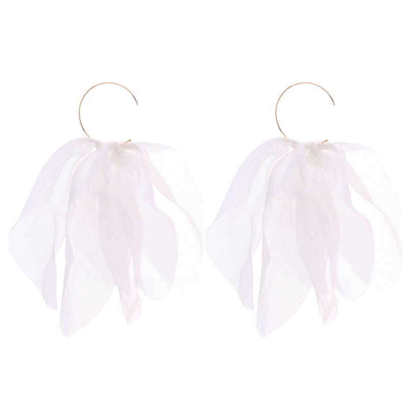 1 Pair Fairy Style Round Solid Color Petal Alloy Cloth Drop Earrings display picture 6