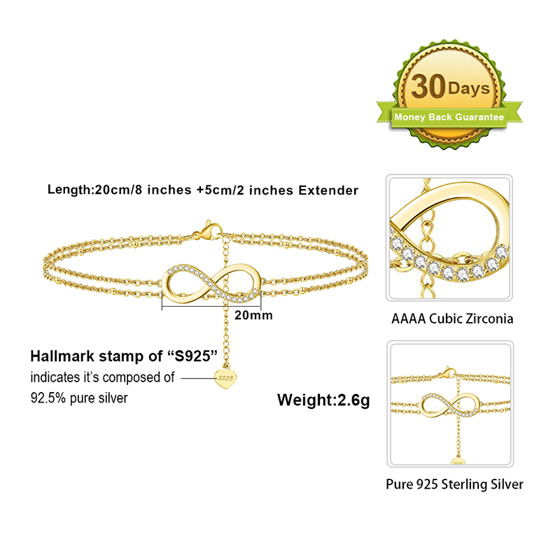Simple Style Infinity Sterling Silver Plating Inlay Zircon 14k Gold Plated White Gold Plated Silver Plated Women's Anklet display picture 1