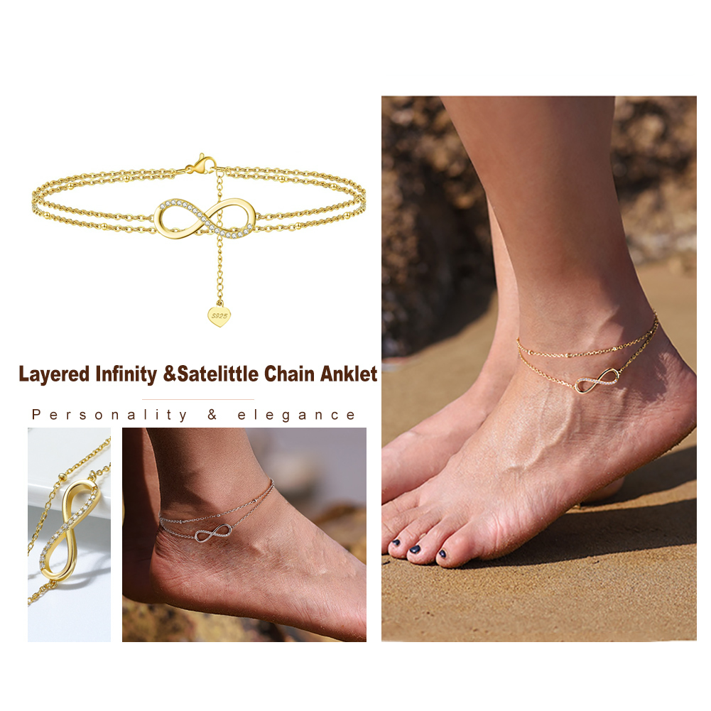 Simple Style Infinity Sterling Silver Plating Inlay Zircon 14k Gold Plated White Gold Plated Silver Plated Women's Anklet display picture 7
