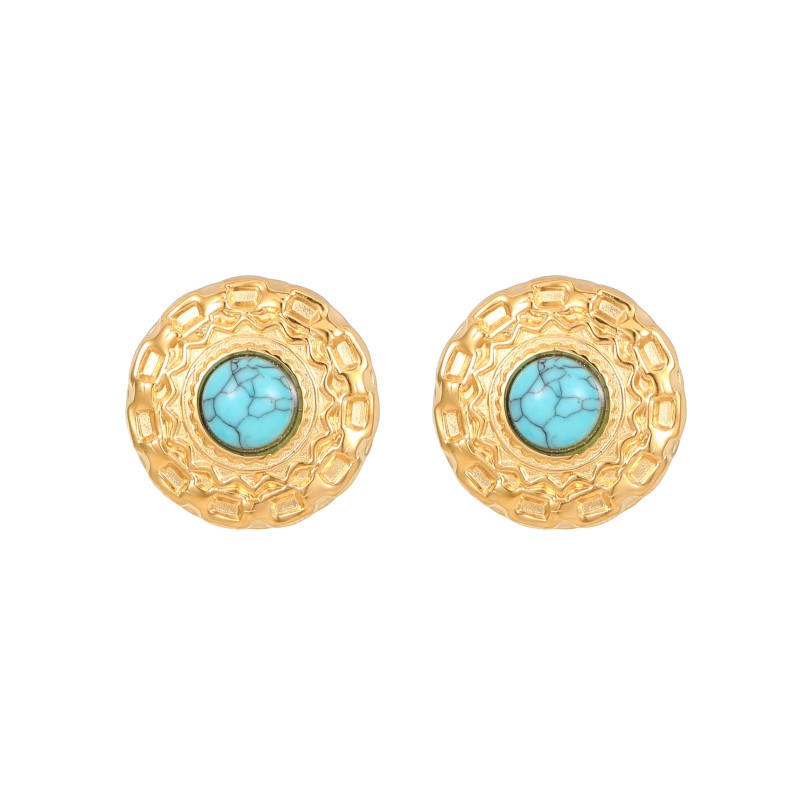 1 Pair Vintage Style Round Polishing Plating Inlay Stainless Steel Malachite Opal Lapis Lazuli Gold Plated Ear Studs display picture 3