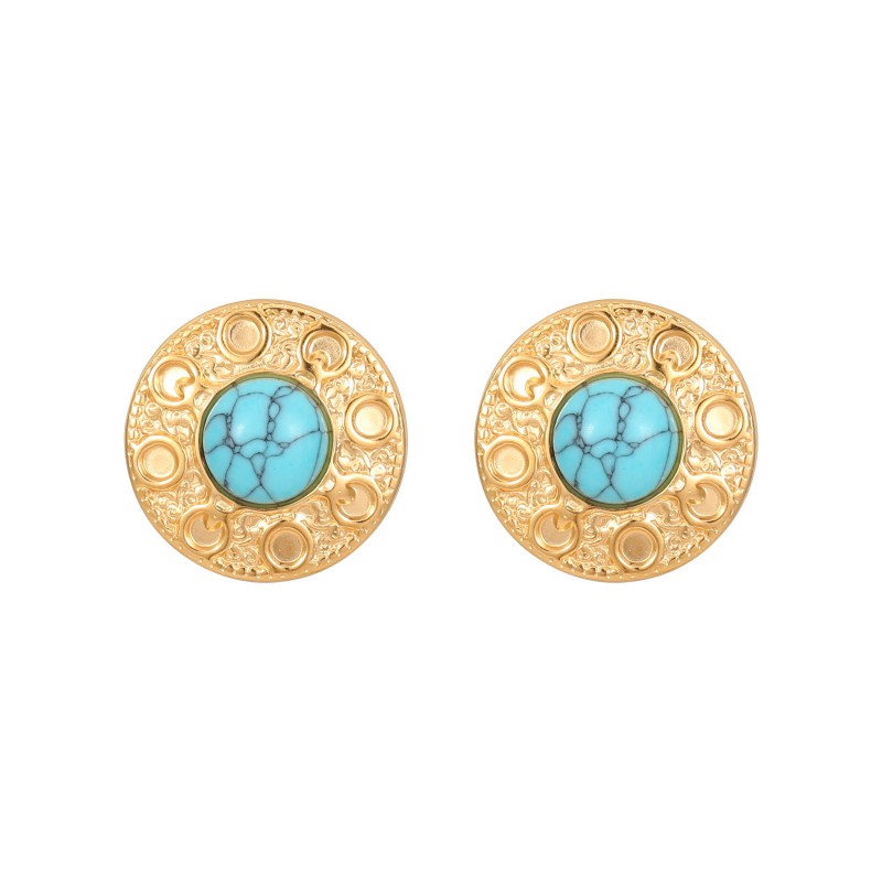 1 Pair Vintage Style Round Polishing Plating Inlay Stainless Steel Malachite Opal Lapis Lazuli Gold Plated Ear Studs display picture 1