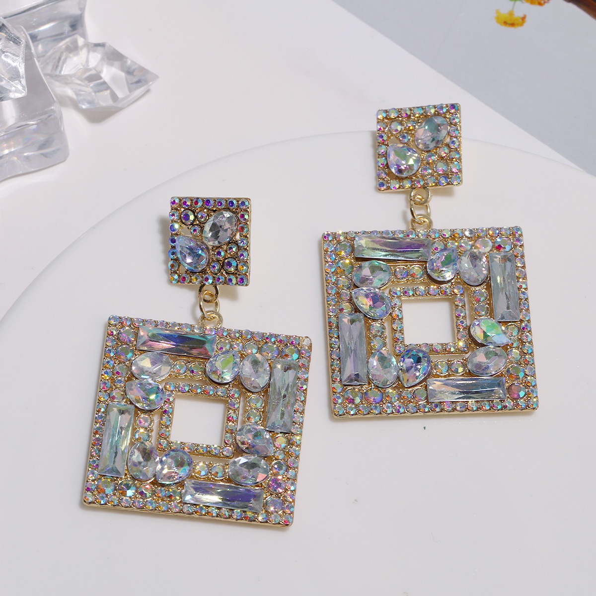 1 Pair Elegant Square Inlay Alloy Artificial Gemstones Drop Earrings display picture 2