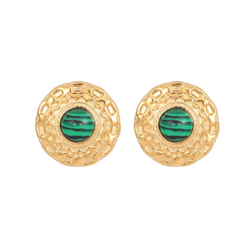 1 Pair Vintage Style Round Polishing Plating Inlay Stainless Steel Malachite Opal Lapis Lazuli Gold Plated Ear Studs display picture 5