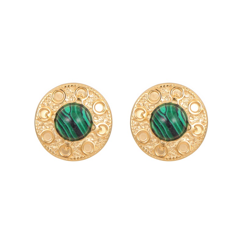 1 Pair Vintage Style Round Polishing Plating Inlay Stainless Steel Malachite Opal Lapis Lazuli Gold Plated Ear Studs display picture 2