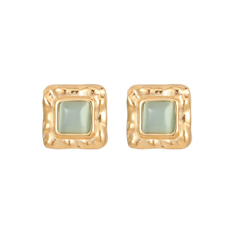 1 Pair Elegant Retro Square Polishing Plating Inlay Stainless Steel Opal Lapis Lazuli Gold Plated Ear Studs display picture 2