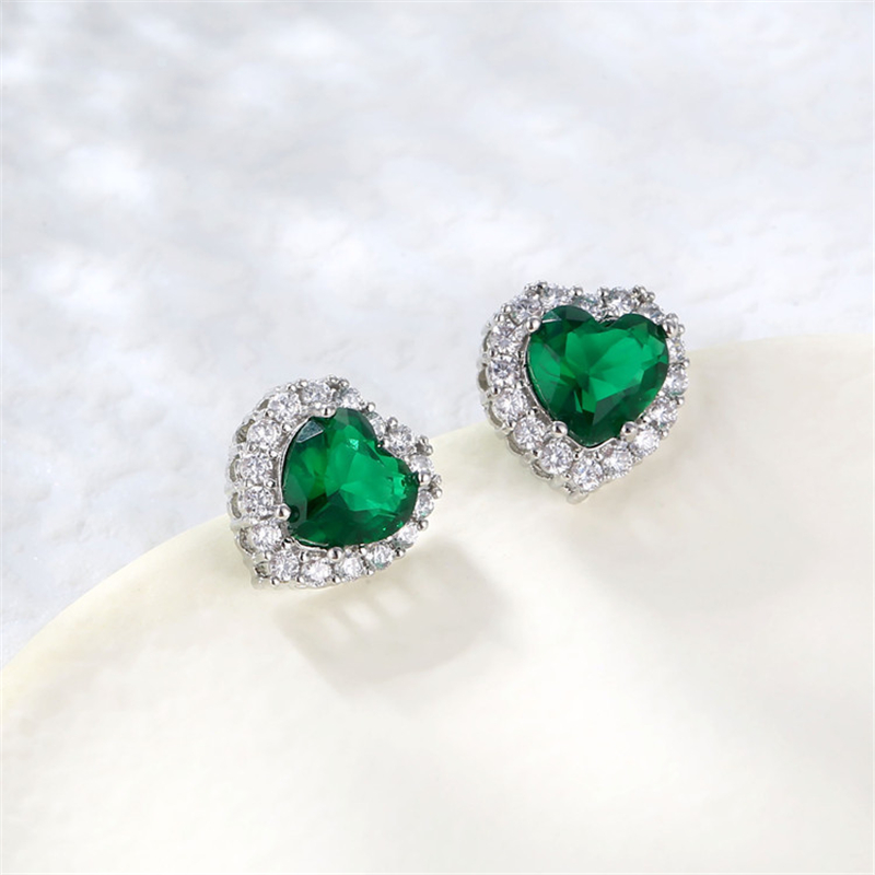 1 Pair Simple Style Heart Shape Plating Inlay Copper Zircon Rhodium Plated Ear Studs display picture 3