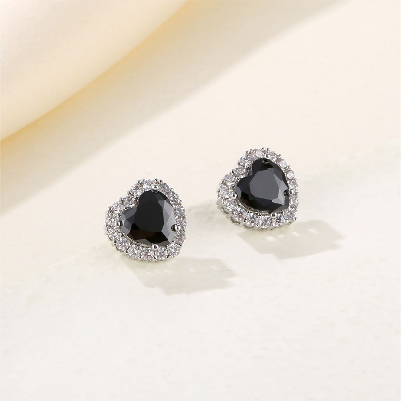 1 Pair Simple Style Heart Shape Plating Inlay Copper Zircon Rhodium Plated Ear Studs display picture 6