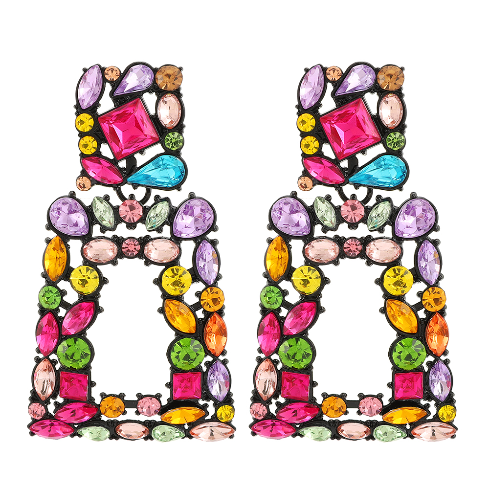 1 Pair Elegant Retro Geometric Trapezoid Hollow Out Inlay Zinc Alloy Rhinestones Drop Earrings display picture 2