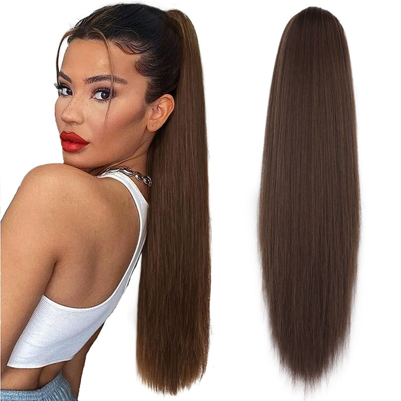 Women's Cute Sweet African Style Casual Party Cosplay Chemical Fiber High Temperature Wire Long Straight Hair Ponytail Wigs display picture 4