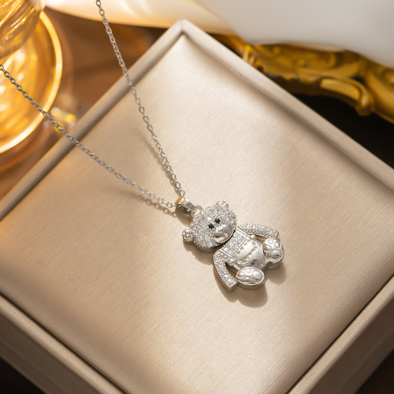 Mignon Ours Acier Inoxydable Placage Incruster Zircon Plaqué Or 18k Collier display picture 3