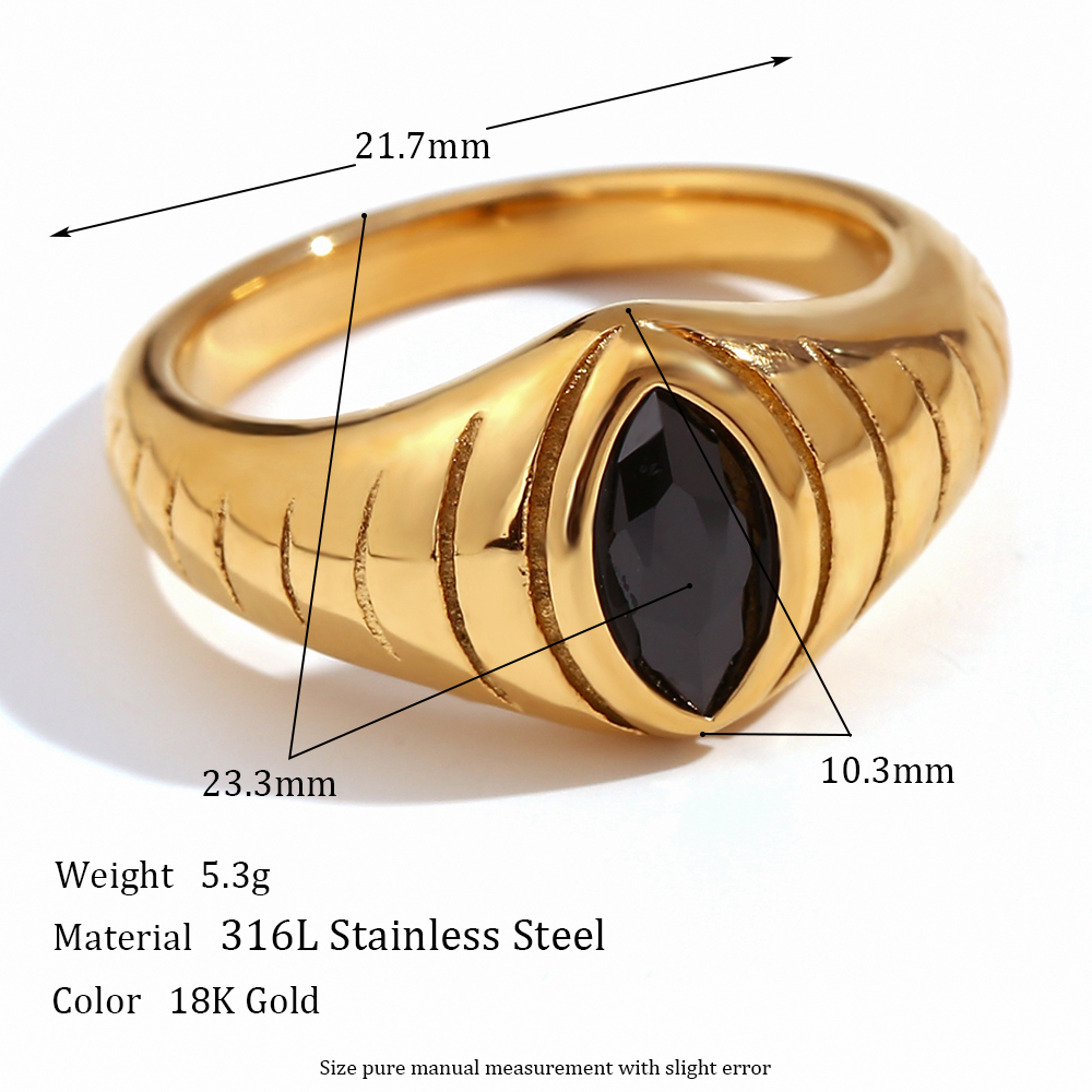 Einfarbige Edelstahl-einlege Zirkon 18k Vergoldete Ringe Im Klassischen Stil, Einfarbig, Im Vintage-stil display picture 2