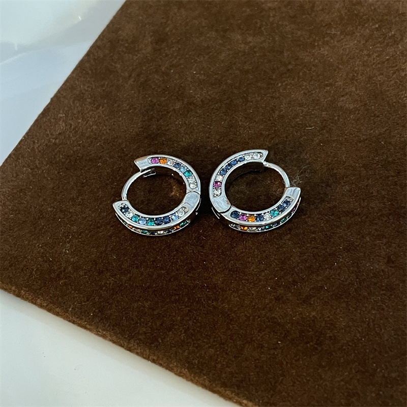 1 Pair Korean Style Circle Plating Inlay Copper Zircon Silver Plated Hoop Earrings display picture 1