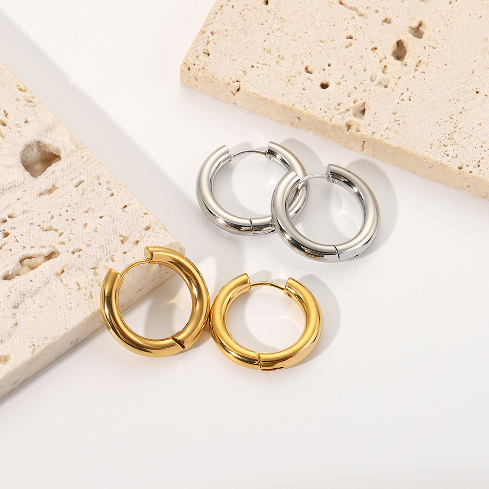1 Pair Simple Style Round Plating 201 Stainless Steel 18K Gold Plated Hoop Earrings display picture 15