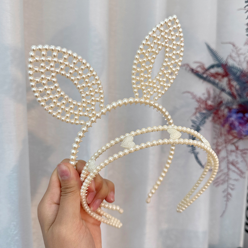 Cute Bunny Ears Heart Shape Arylic Hair Band display picture 2