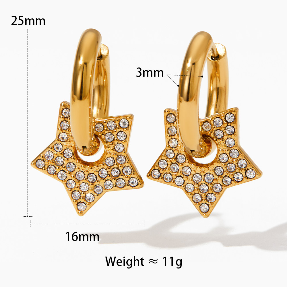 1 Pair Lady Star Plating Inlay 304 Stainless Steel Rhinestones 16K Gold Plated White Gold Plated Gold Plated Earrings display picture 5