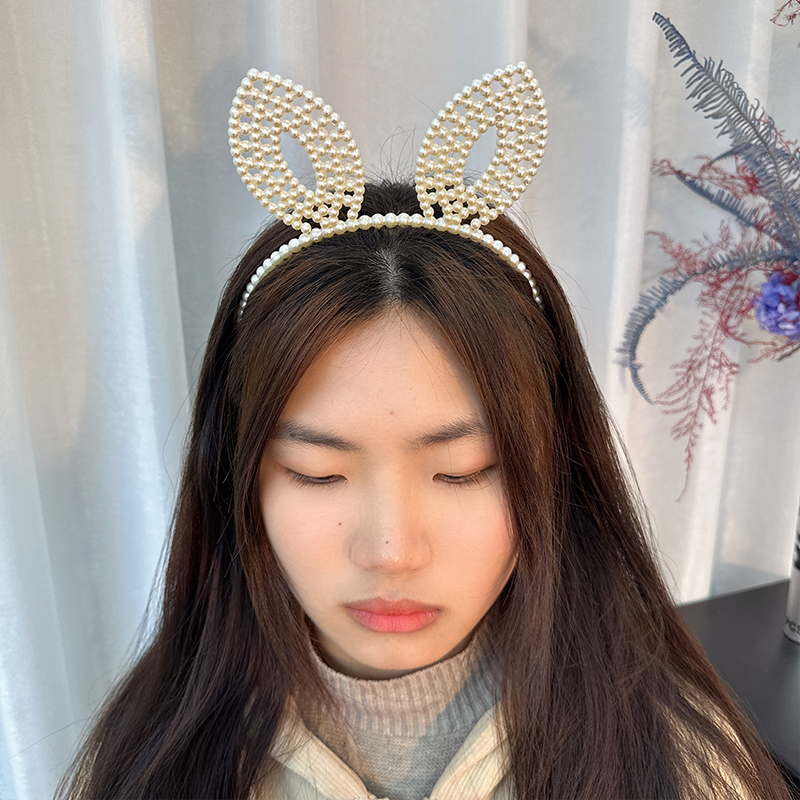 Cute Bunny Ears Heart Shape Arylic Hair Band display picture 5