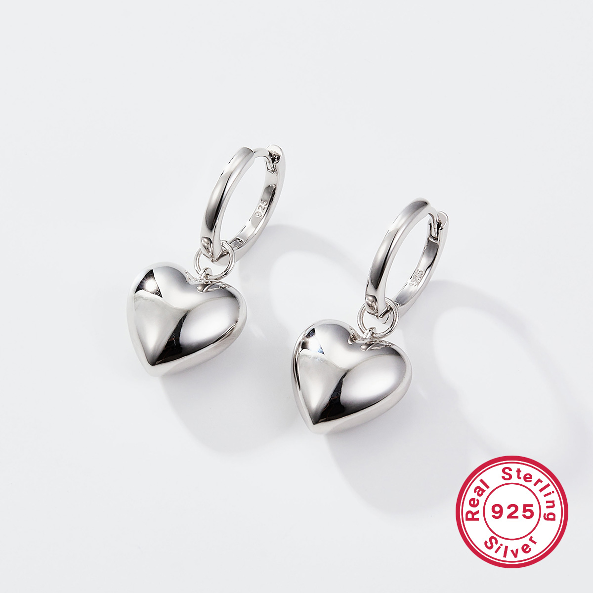 1 Pair Sweet Heart Shape Plating Sterling Silver White Gold Plated Drop Earrings display picture 2