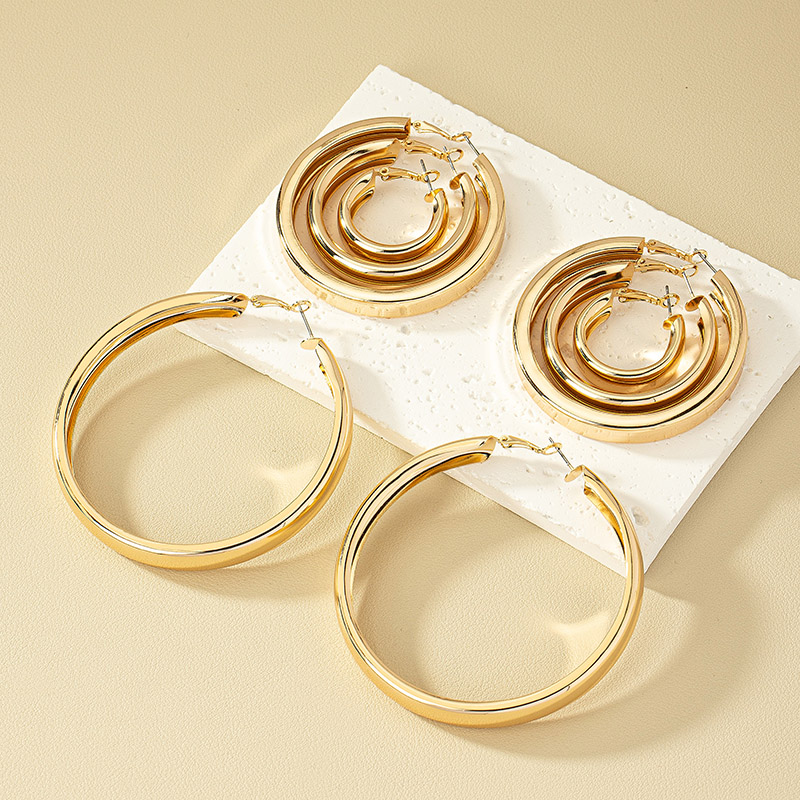 1 Set Nordic Style Simple Style Round Plating Alloy Gold Plated Hoop Earrings display picture 2