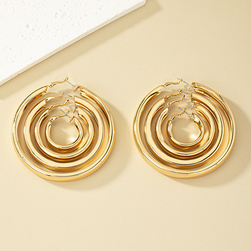 1 Set Nordic Style Simple Style Round Plating Alloy Gold Plated Hoop Earrings display picture 4