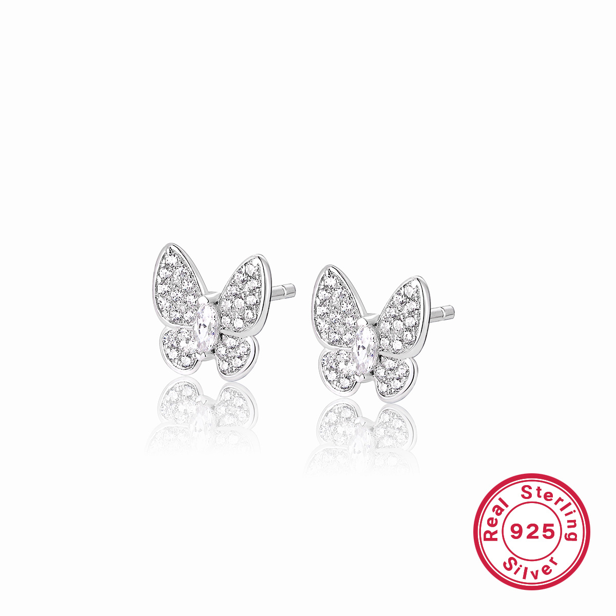 Wholesale Jewelry Elegant Simple Style Butterfly Sterling Silver Zircon White Gold Plated Plating Inlay Rings Earrings Necklace display picture 10