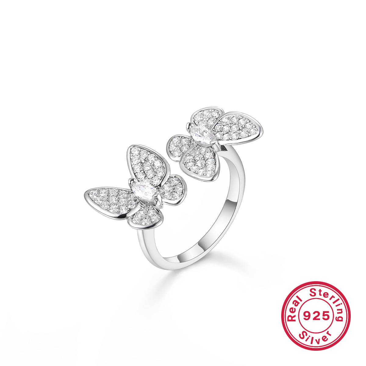 Wholesale Jewelry Elegant Simple Style Butterfly Sterling Silver Zircon White Gold Plated Plating Inlay Rings Earrings Necklace display picture 14