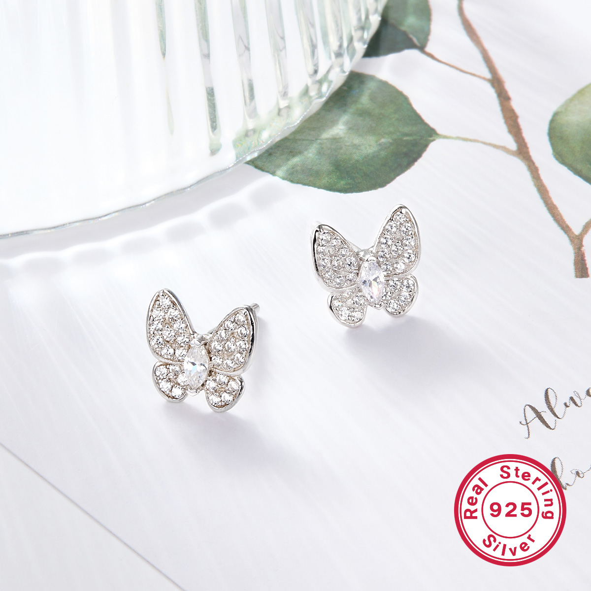 Wholesale Jewelry Elegant Simple Style Butterfly Sterling Silver Zircon White Gold Plated Plating Inlay Rings Earrings Necklace display picture 32
