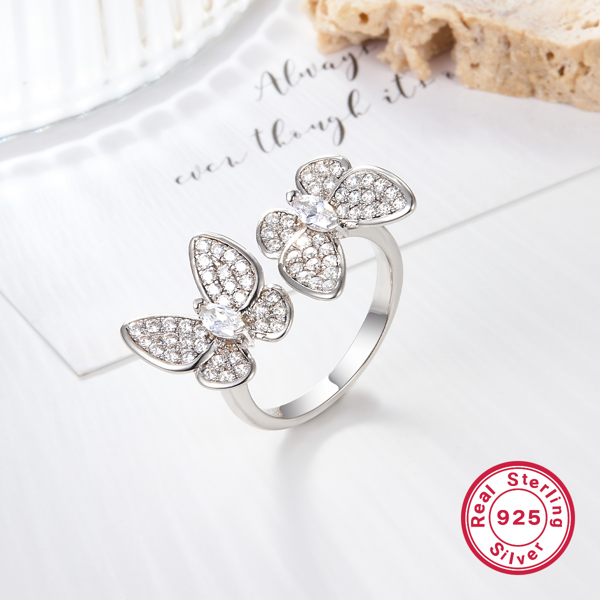 Wholesale Jewelry Elegant Simple Style Butterfly Sterling Silver Zircon White Gold Plated Plating Inlay Rings Earrings Necklace display picture 42