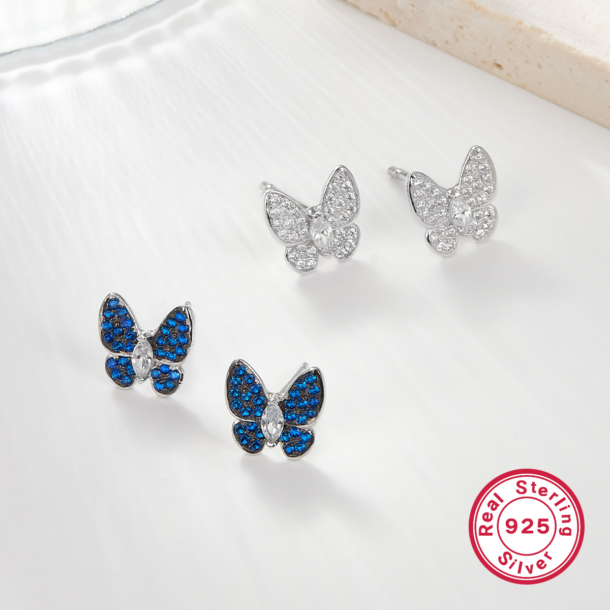 Wholesale Jewelry Elegant Simple Style Butterfly Sterling Silver Zircon White Gold Plated Plating Inlay Rings Earrings Necklace display picture 19