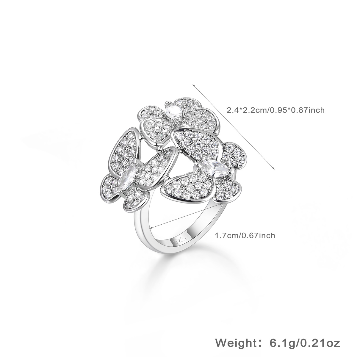 Wholesale Jewelry Elegant Simple Style Butterfly Sterling Silver Zircon White Gold Plated Plating Inlay Rings Earrings Necklace display picture 49