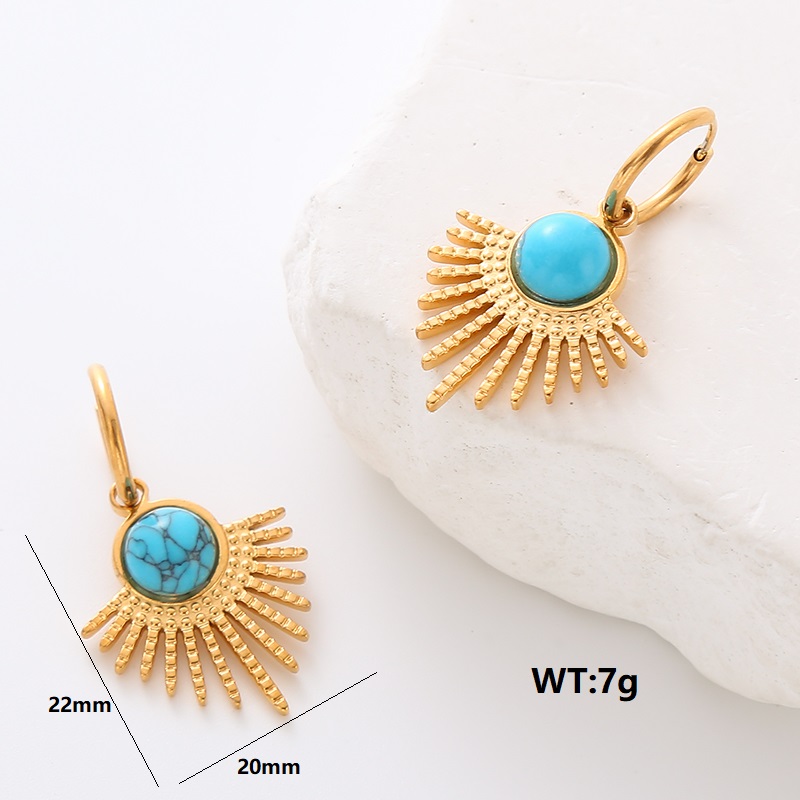 1 Pair Commute Solid Color Plating Inlay 304 Stainless Steel Turquoise 18K Gold Plated Earrings Ear Studs display picture 3