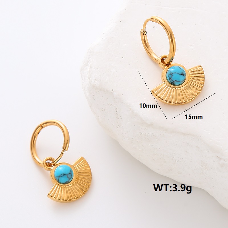 1 Pair Commute Solid Color Plating Inlay 304 Stainless Steel Turquoise 18K Gold Plated Earrings Ear Studs display picture 1