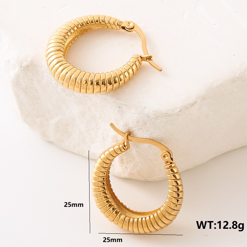 1 Paire Style Simple Commuer Couleur Unie Placage Acier Inoxydable 304 Plaqué Or 18K Boucles D'Oreilles display picture 8