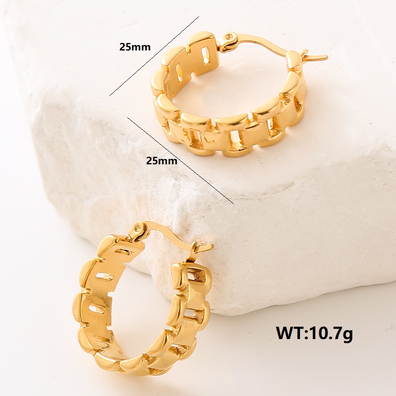 1 Paire Style Simple Commuer Couleur Unie Placage Acier Inoxydable 304 Plaqué Or 18K Boucles D'Oreilles display picture 9