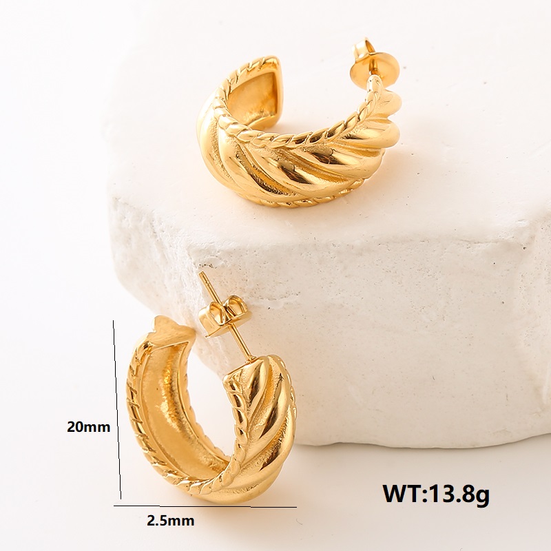 1 Paire Style Simple Commuer Couleur Unie Placage Acier Inoxydable 304 Plaqué Or 18K Boucles D'Oreilles display picture 11