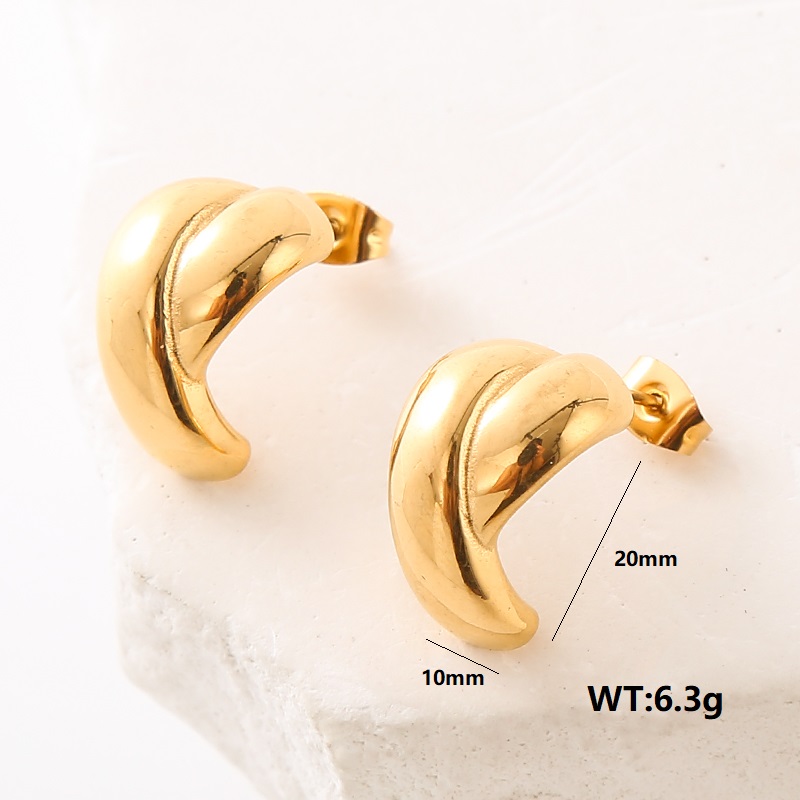 1 Paire Style Simple Commuer Couleur Unie Placage Acier Inoxydable 304 Plaqué Or 18K Boucles D'Oreilles display picture 1