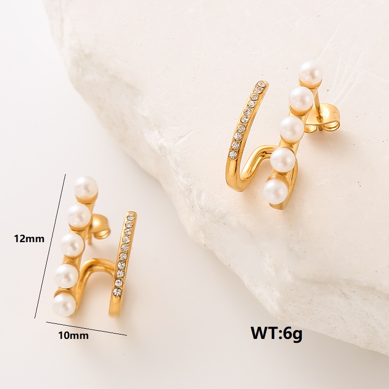 1 Pair Streetwear Paw Print Plating Inlay Stainless Steel Artificial Pearls Artificial Diamond 24k Gold Plated Ear Studs display picture 2