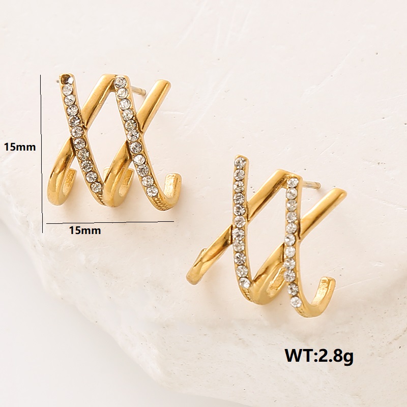 1 Paire Vêtement De Rue Empreinte De Patte Placage Incruster Acier Inoxydable Perles Artificielles Diamant Artificiel Plaqué Or 24k Boucles D'oreilles display picture 4