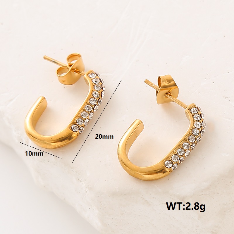 1 Paire Vêtement De Rue Empreinte De Patte Placage Incruster Acier Inoxydable Perles Artificielles Diamant Artificiel Plaqué Or 24k Boucles D'oreilles display picture 7