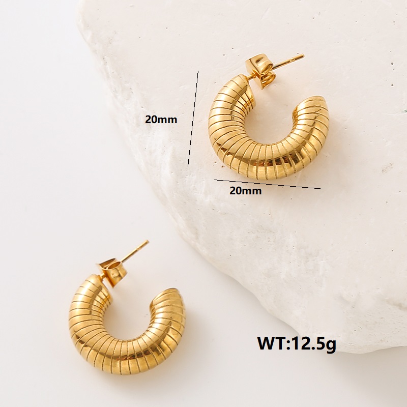 1 Paire Style Simple Style Classique Couleur Unie Placage Acier Inoxydable 304 Plaqué Or 18K Boucles D'Oreilles display picture 1