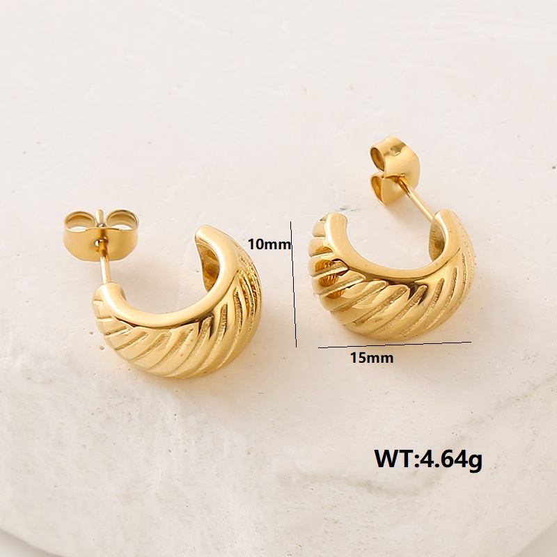 1 Paire Style Simple Style Classique Couleur Unie Placage Acier Inoxydable 304 Plaqué Or 18K Boucles D'Oreilles display picture 2