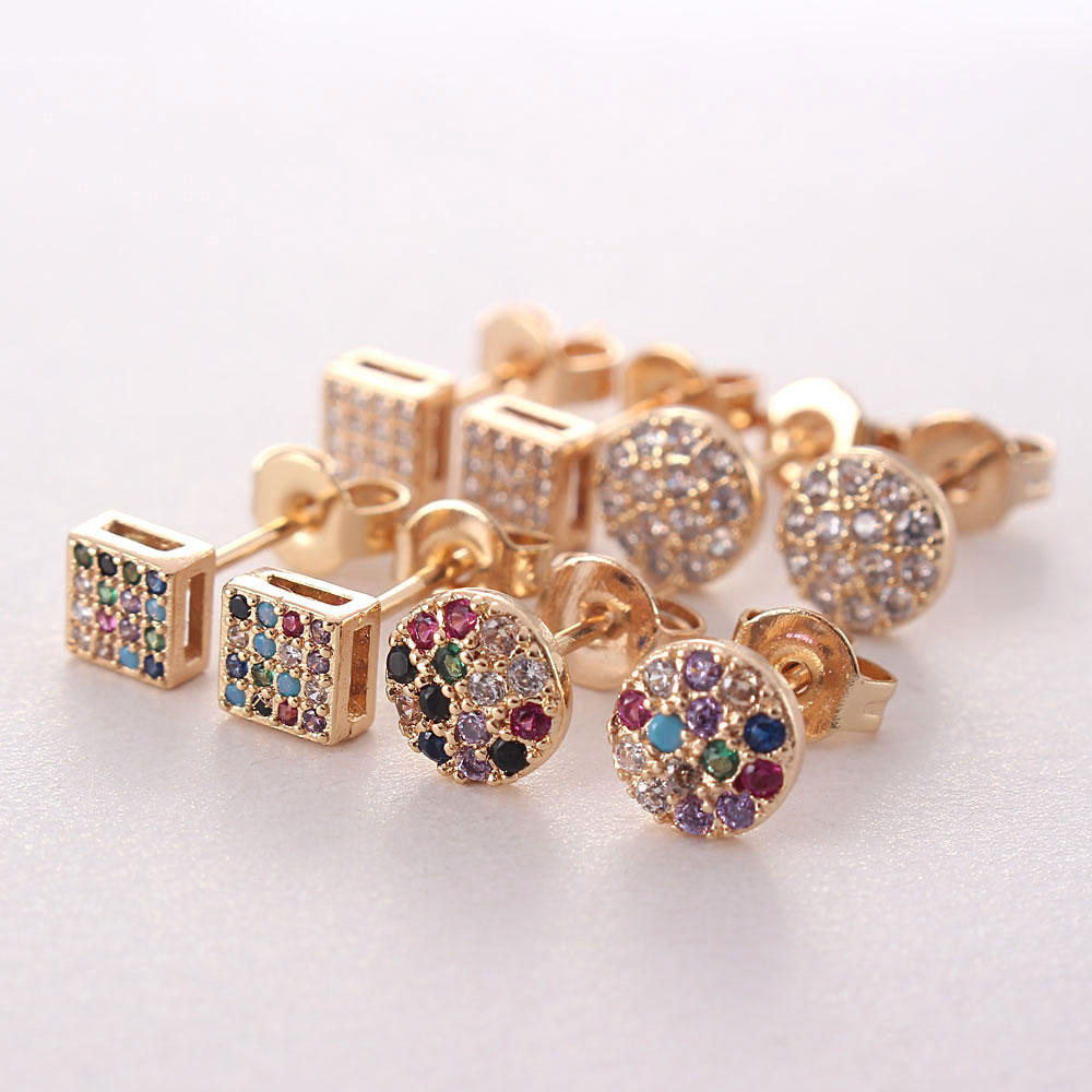 1 Pair Simple Style Round Plating Inlay Copper Zircon Gold Plated Ear Studs display picture 1