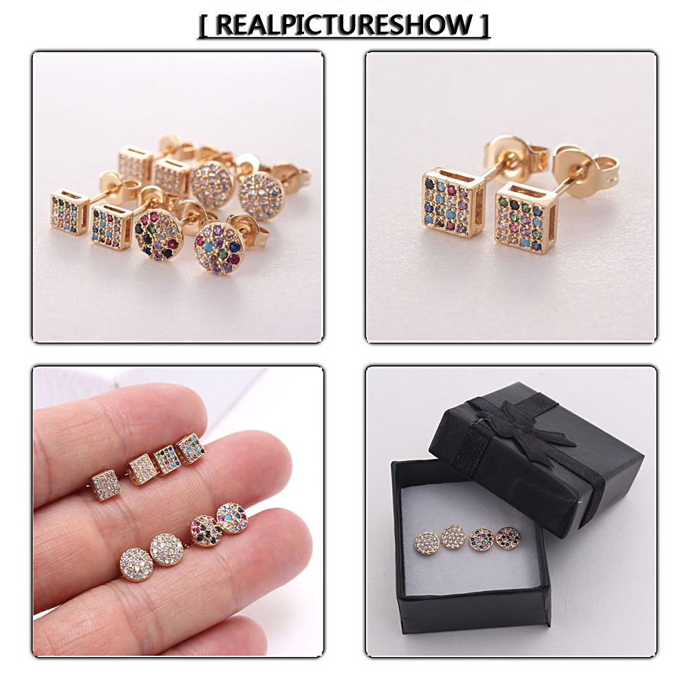 1 Pair Simple Style Round Plating Inlay Copper Zircon Gold Plated Ear Studs display picture 9