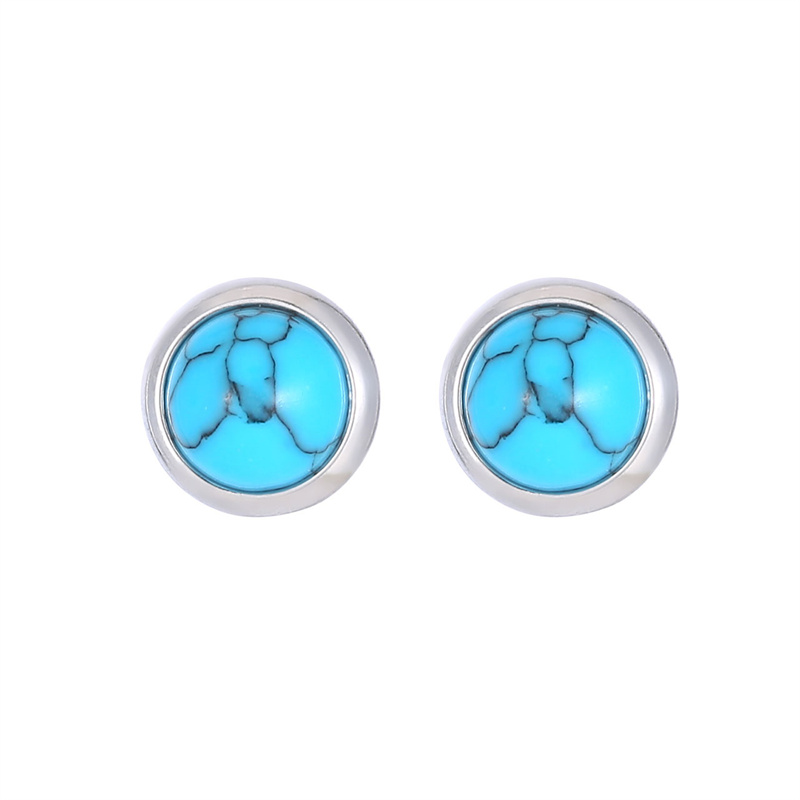 1 Pair Classic Style Round Texture Inlay Stainless Steel Turquoise Ear Studs display picture 8