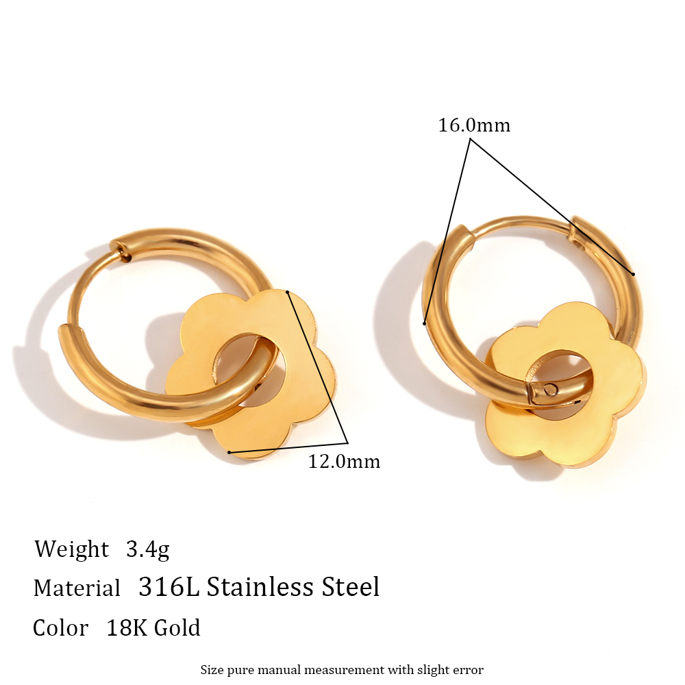1 Pair Sweet Simple Style Classic Style Flower Plating Stainless Steel 18k Gold Plated Drop Earrings display picture 2