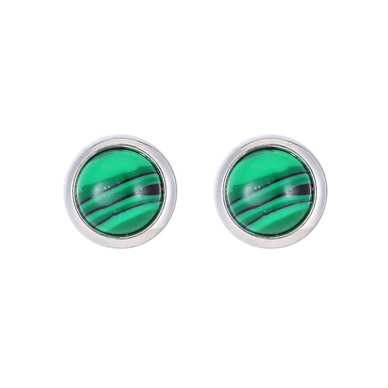 1 Pair Classic Style Round Texture Inlay Stainless Steel Turquoise Ear Studs display picture 1