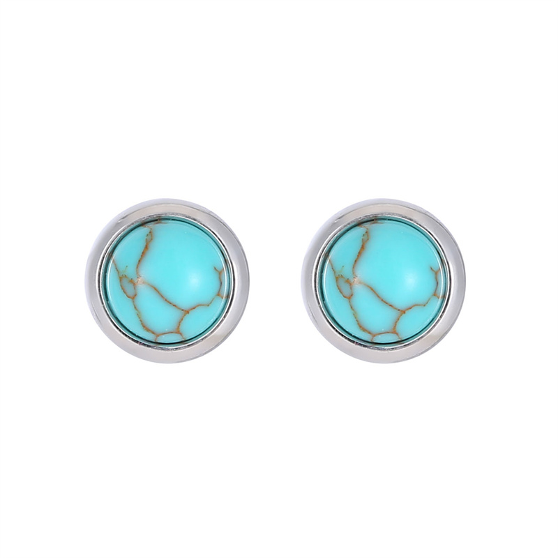 1 Pair Classic Style Round Texture Inlay Stainless Steel Turquoise Ear Studs display picture 7